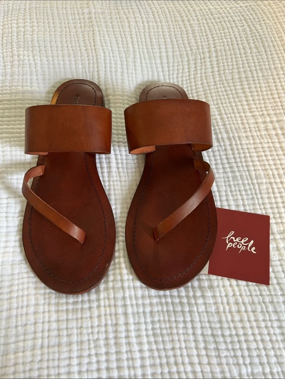 Free People Chestnut Brown Double-Strap Leather Slide Sandals